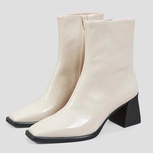 Vagabond Hedda Plaster square toe cream patent leather heel boot